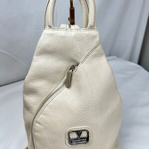 Valentina Pebbled Ivory Leather Sling Hand Bag Convertible Shouder/Backpack